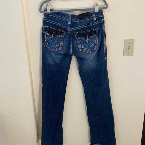 ROCK AND ROLL COWGIRL WOMENS STUDDED LOW RISE JEANS SIZE 30 X 34 - Picture 2 of 9